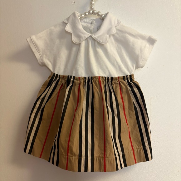 Burberry Other - Burberry White and Tan Striped Kids Dress